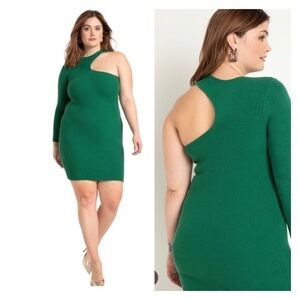 NWT ELOQUII Emerald Green One Sleeve Mini Sweater Dress Size 26/28 Plus Size